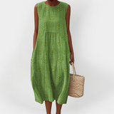 Elegantiška Medvilninė Suknelė be Rankovių su Kišenėmis