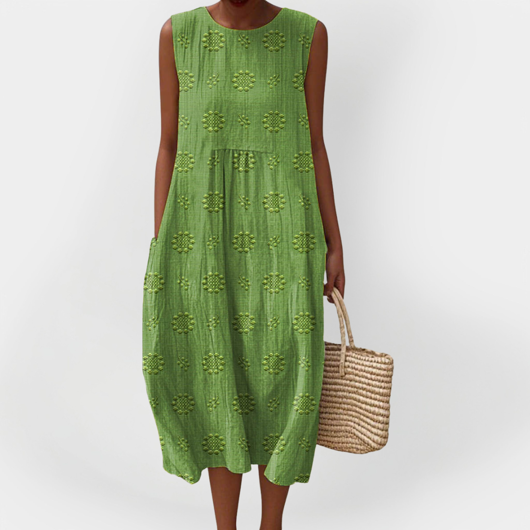 Elegantiška Medvilninė Suknelė be Rankovių su Kišenėmis