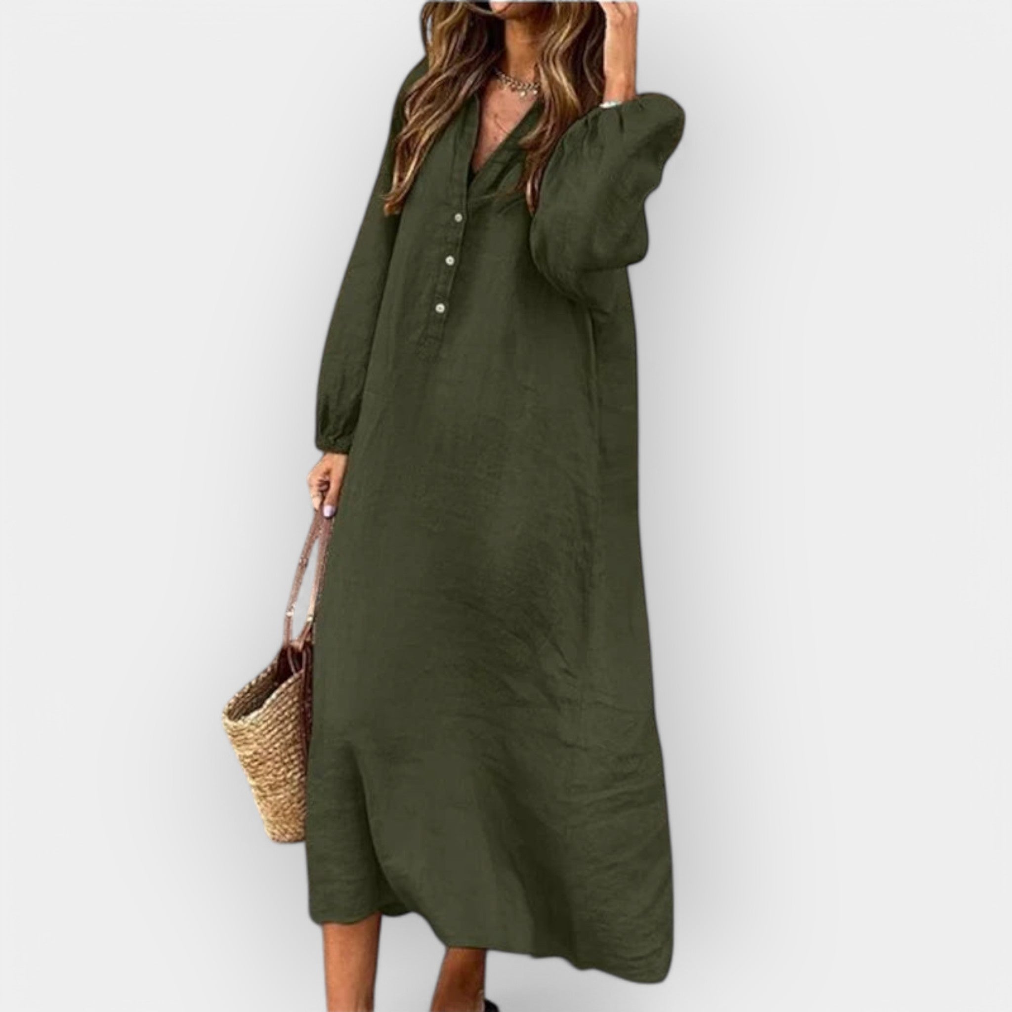 Stilinga Lino Suknelė su Elegantiškai Pabrėžta Linija