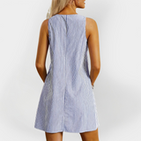 Dryžuota suknelė su rankovėmis