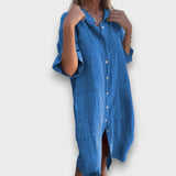 Linienė Suknelė su Mygtukais ir Kišenėmis