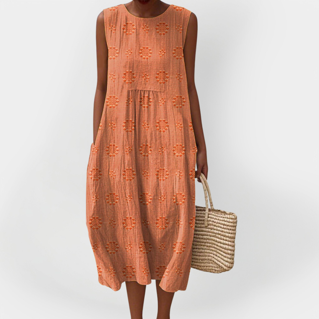 Elegantiška Medvilninė Suknelė be Rankovių su Kišenėmis