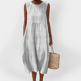 Elegantiška Medvilninė Suknelė be Rankovių su Kišenėmis